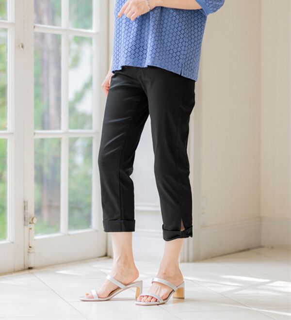 BELLUNA（ベルーナ）の「ヒンヤリ&times;サラリ速乾！綿サテンストレッチ裾リボンクロップドパンツ（クロップドパンツ）」｜詳細画像