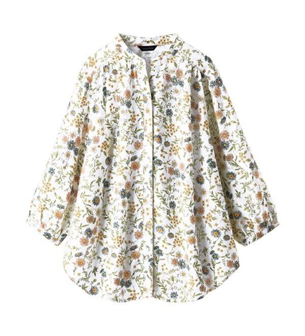 BELLUNA（ベルーナ）の「レーヨン素材ギャザー使いプリントブラウス（ブラウス）」｜詳細画像