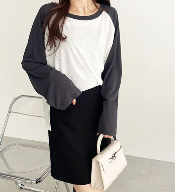 GeeRA（ジーラ）の「ラグラン切替配色スラブシアーカットソー（カットソー）」｜詳細画像