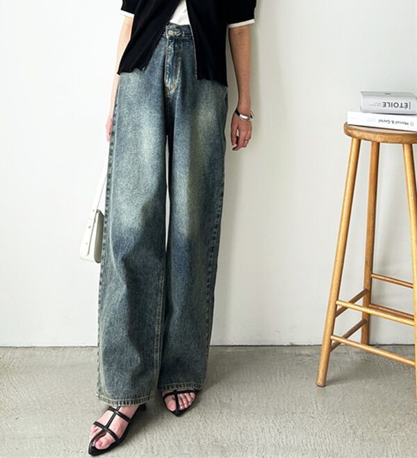 GeeRA（ジーラ）の「美脚見え！２ボタンウエストワイドデニムパンツ（フルレングスパンツ）」｜詳細画像