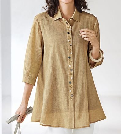 BELLUNA（ベルーナ）の「綿麻楊柳シャンブレーボタン使いブラウス（チュニック）」