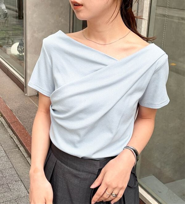 RANAN（ラナン）の「【ひんやり/UV対策】上品ドレープリブTシャツ（カットソー）」｜詳細画像