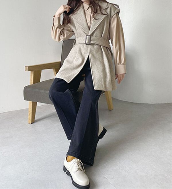 RANAN（ラナン）の「ベルト付きメルトン調素材ジレ（ジレ）」｜詳細画像