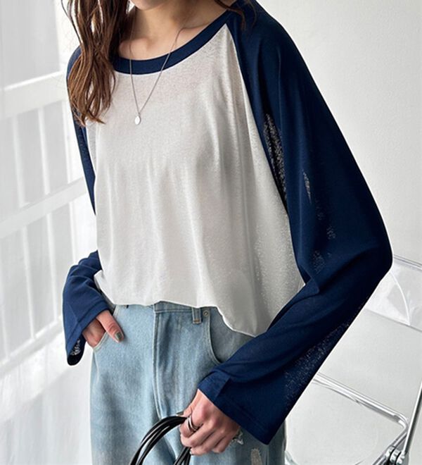 GeeRA（ジーラ）の「ラグラン切替配色スラブシアーカットソー（カットソー）」｜詳細画像