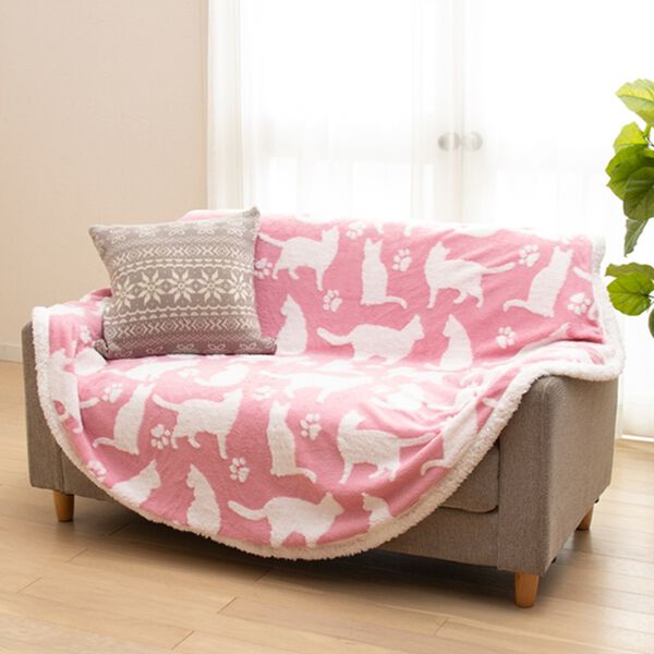 「可愛い猫柄のラウンドブランケット（birthdaycampaign）」｜ピンク