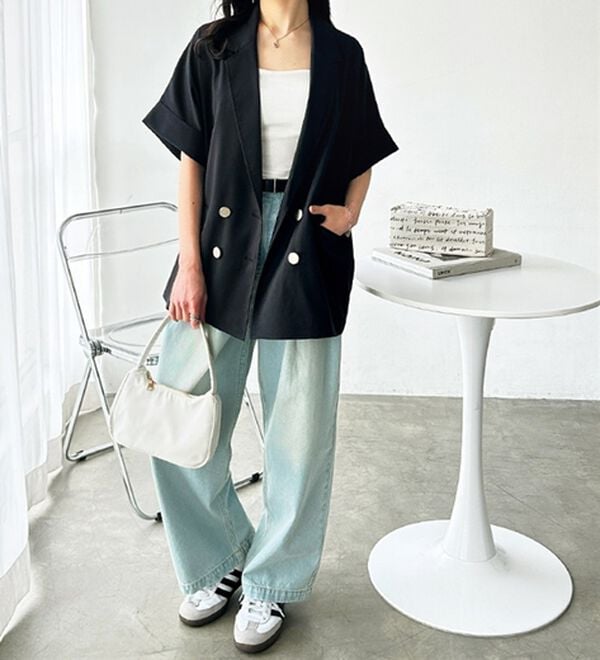 GeeRA（ジーラ）の「リネン調半袖ダブルジャケット（テーラードジャケット）」｜詳細画像