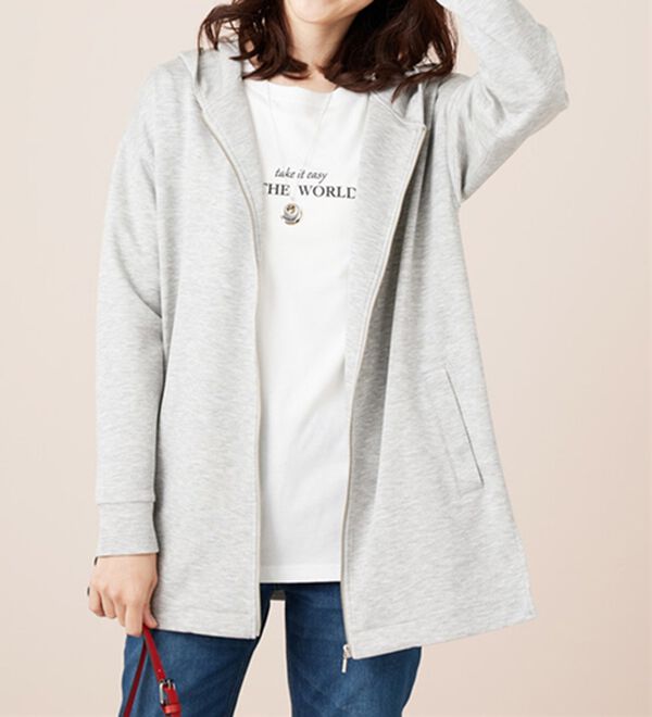 BELLUNA（ベルーナ）の「フードデザインとろみ素材ジップアップパーカー（パーカー）」｜詳細画像