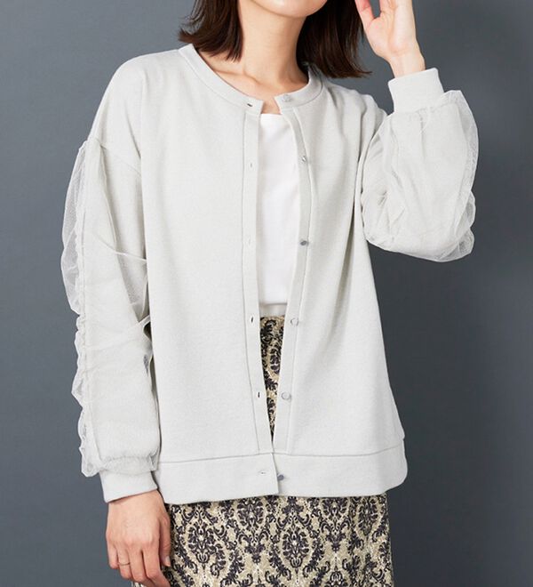 BELLUNA（ベルーナ）の「ラメ調袖チュールデザインカーディガン（その他カーディガン）」｜詳細画像