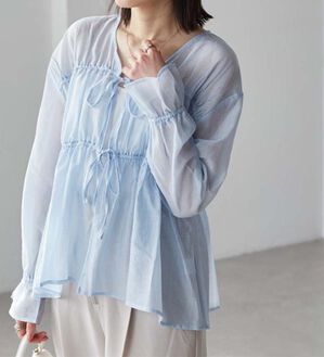RANAN（ラナン）の「リボンドロストブラウス（ブラウス）」｜ブルー