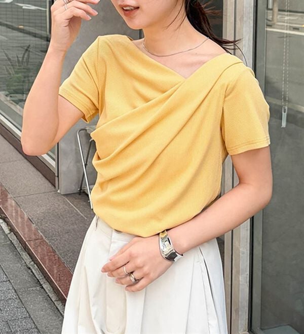 RANAN（ラナン）の「【ひんやり／着映え】上品ドレープリブＴシャツ（カットソー）」｜詳細画像