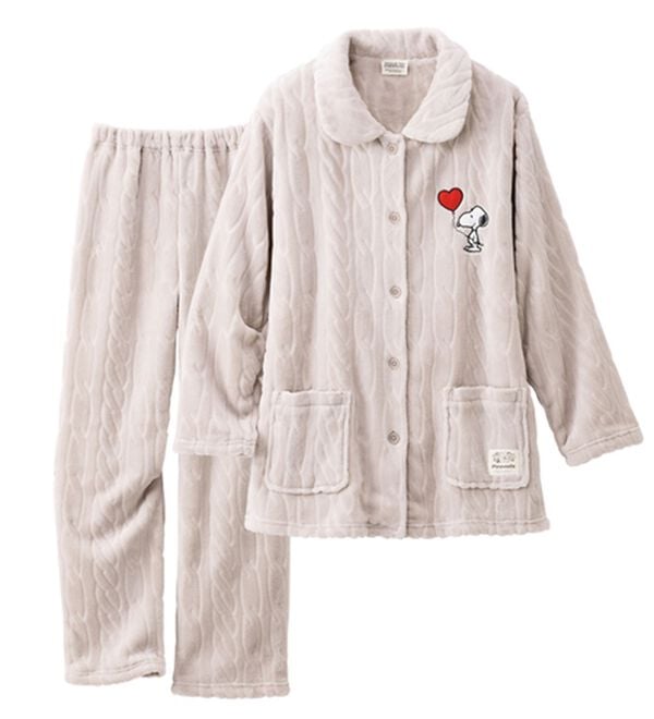 LAVIENNE（ラヴィエンヌ）の「＜ＰＥＡＮＵＴＳ＞ふわもこケーブルフリース前開きパジャマ（パジャマ・ルームウェア）」｜ライトグレー
