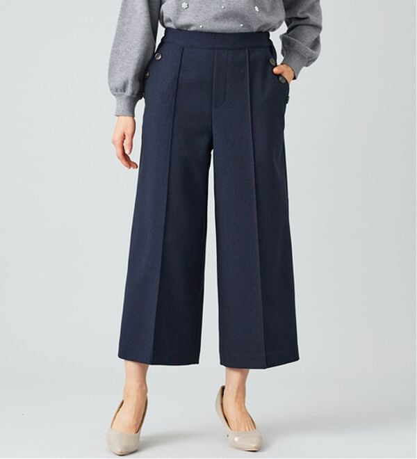 BELLUNA（ベルーナ）の「ウーリッシュ素材釦使いワイドパンツ（ワイドパンツ・ガウチョ）」｜ネイビー