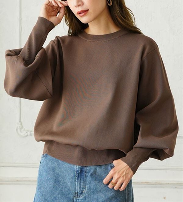 A HAPPY MARILYN（アハッピーマリリン）の「【Ｌ～６Ｌ】二の腕 激やせ ぽわん袖 ニット（ニット・セーター）」｜モカムース