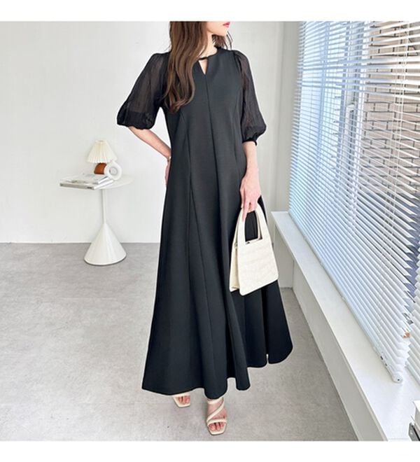 GeeRA（ジーラ）の「袖楊柳シアー美ラインワンピース（カットソーワンピース）」｜詳細画像