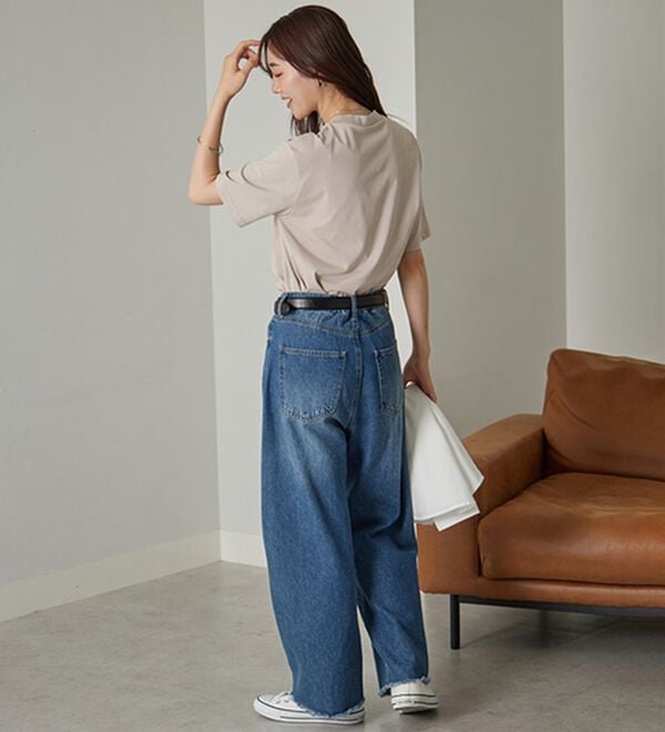 BELLUNA（ベルーナ）の「【汗ジミ対策◎】＜エアリーアイスコットン＞オーバーサイズＴシャツ【選べる袖丈】（カットソー）」｜詳細画像