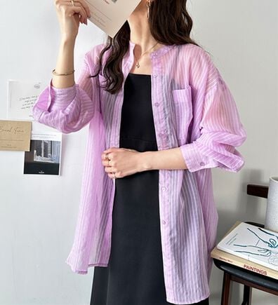 GeeRA（ジーラ）の「シアー素材ストライプマルチウェイシャツ（シャツ）」