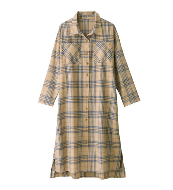 YU'NOW（ユナウ）の「ビエラチェックシャツワンピース（パジャマ・ルームウェア）」｜詳細画像