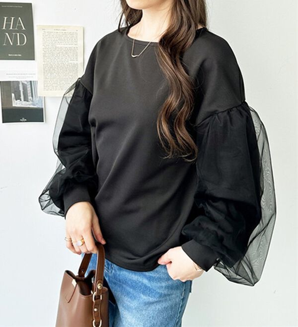 GeeRA（ジーラ）の「チュールボリュームスリーブトップス（カットソー）」｜詳細画像