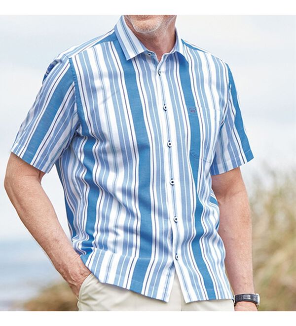 「＜ゴールデンベア＞パナマ織ストライプサマーシャツ（メンズシャツ）」｜詳細画像