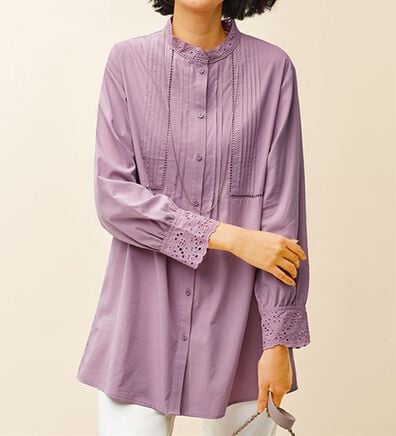 BELLUNA（ベルーナ）の「上品に着映える！衿＆袖レース切替シャツチュニック（チュニック）」