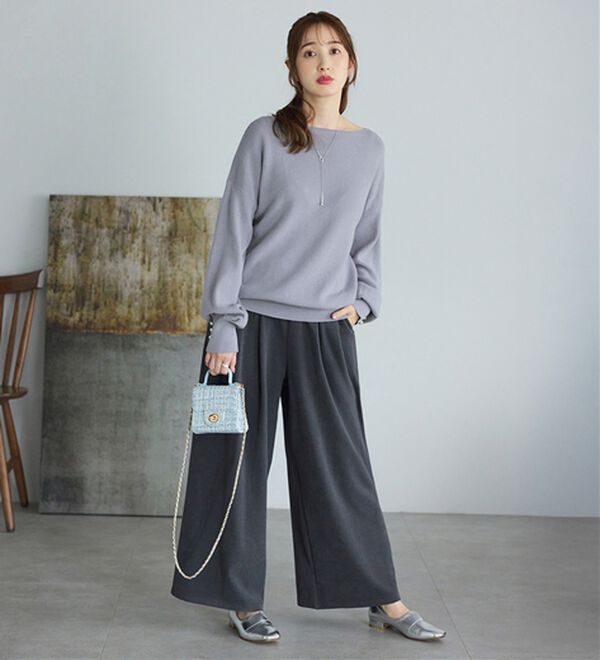 alotta（アロッタ）の「綿１００％のやさしい着心地　ゆったり袖パールトップス（ニット・セーター）」｜詳細画像