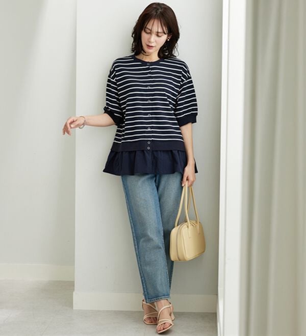 BELLUNA（ベルーナ）の「異素材切替ボタン使いカーディガン（その他カーディガン）」｜詳細画像