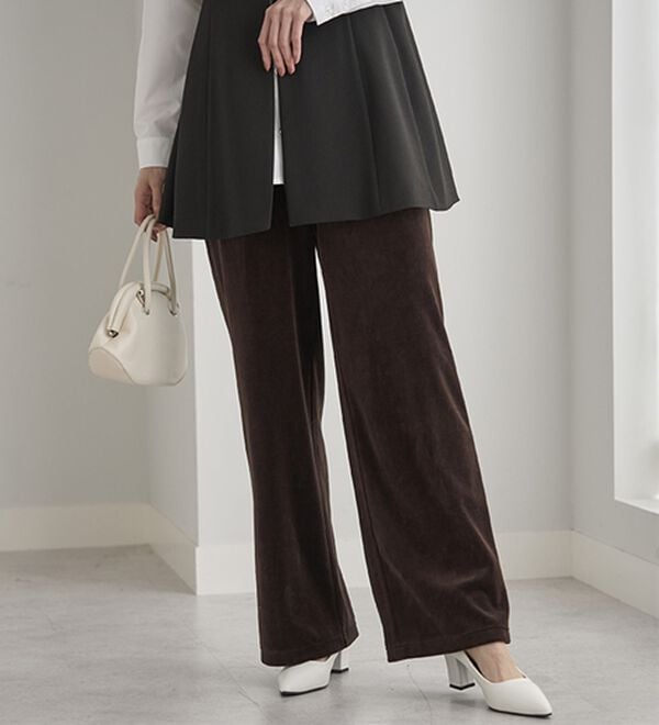 BELLUNA（ベルーナ）の「綺麗見えベロアワイドパンツ（フルレングスパンツ）」｜詳細画像