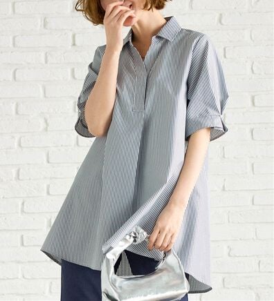 BELLUNA（ベルーナ）の「【接触冷感】麻調素材袖パール付シャツチュニック（チュニック）」