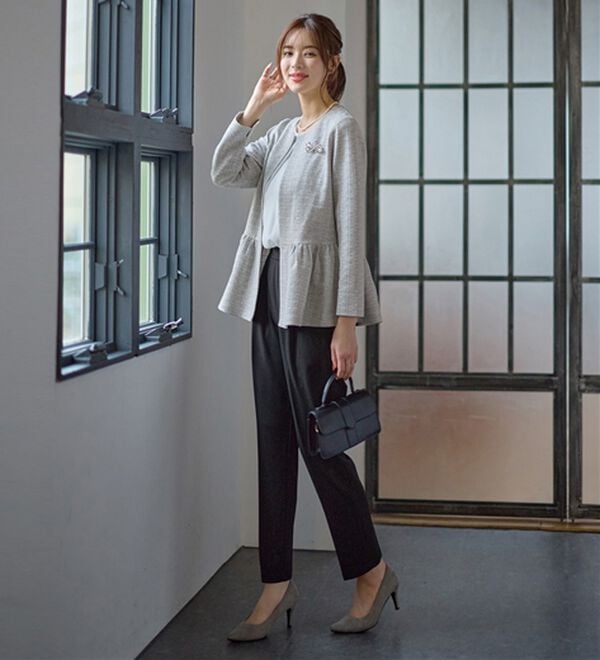 GeeRA（ジーラ）の「【２点セット】ニットツイードペプラムジャケットセットアップスーツ（パンツスーツ）」｜詳細画像