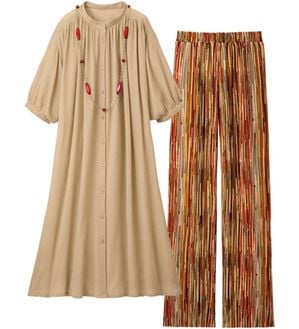 ルフラン（ルフラン）の「【２点セット】【必携】さら涼ワンピ&times;パンツ（セットアップ）」｜ベージュ&times;オレンジ系