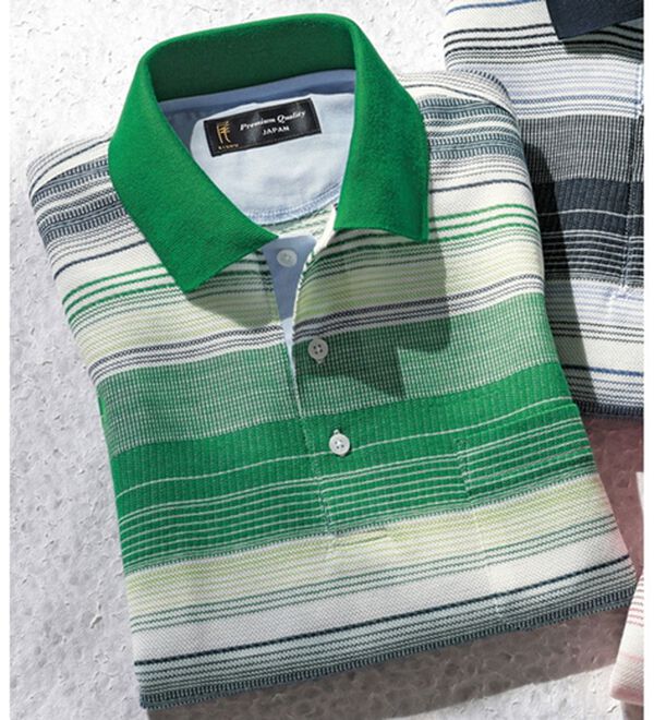 「国産　備後和紙の涼やかポロシャツ（メンズポロシャツ）」｜グリーン