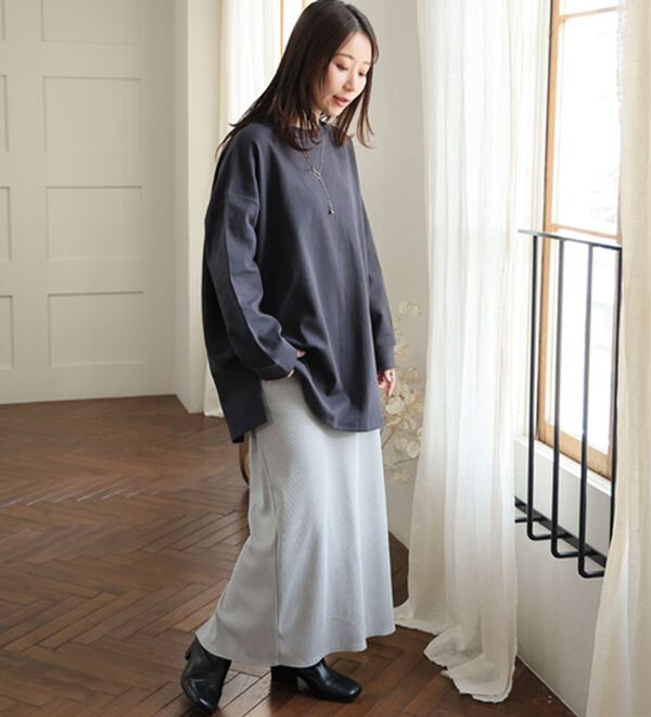 A HAPPY MARILYN（アハッピーマリリン）の「【Ｍ～８Ｌ／選べる袖丈】綿トレーナーライクビッグシルエットＴシャツ（Tシャツ）」｜詳細画像