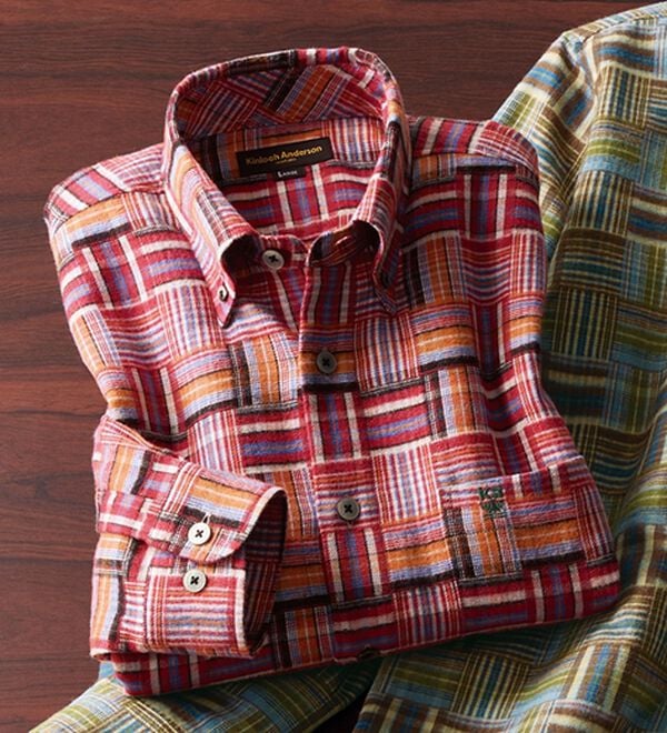 「日本製極撰！越後のマルチ昼夜織両面起毛シャツ（メンズシャツ）」｜オレンジ系