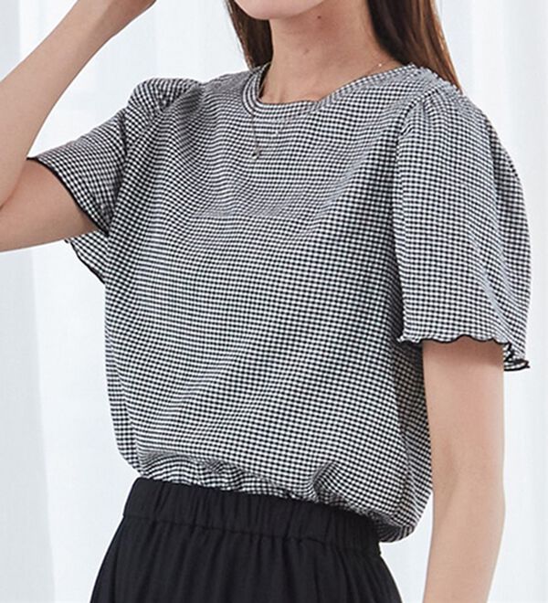 RANAN（ラナン）の「ギンガムチェック楊柳Ｔブラウス（カットソー）」｜詳細画像