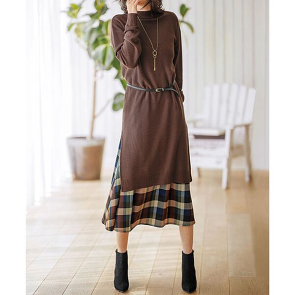 BELLUNA（ベルーナ）の「柄編スリットハイネックニットワンピース（ニットワンピース）」｜詳細画像