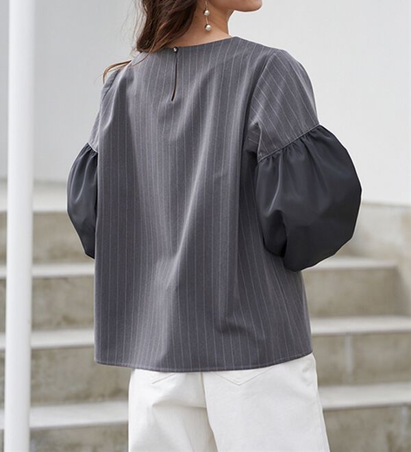 RANAN（ラナン）の「異素材使いピンストライプブラウス（ブラウス）」｜詳細画像