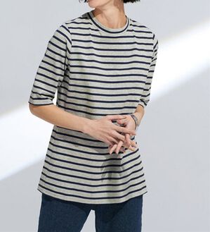 BELLUNA（ベルーナ）の「綿１００％抗菌防臭汗ジミ対策プルオーバー（カットソー）」｜杢グレー／ネイビー