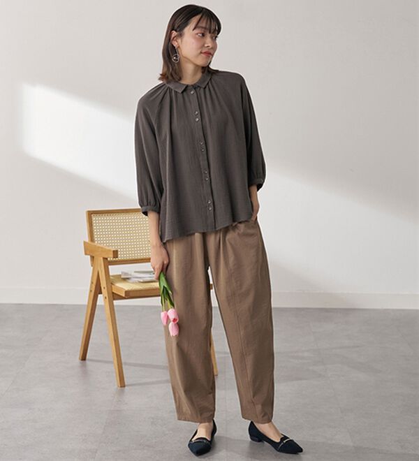 BELLUNA（ベルーナ）の「《ＨｕｇＲｅａｍコットン》ダブルガーゼギャザーブラウス（ブラウス）」｜詳細画像