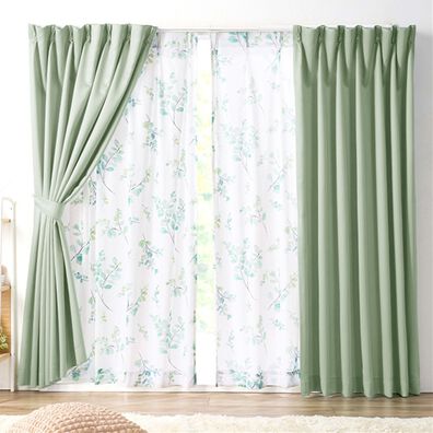 iellio（イエリオ）の「お買得カーテンセット（柄レース）＜４枚組・洗える・３級遮光・新生活・一人暮らし・引っ越し・模様替え・リーフ柄・ミモザ柄＞（ドレープカーテン）」