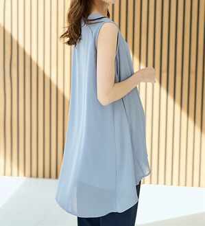 RANAN（ラナン）の「ひんやり！ノースリーブ異素材使いフレアーチュニック（チュニック）」｜詳細画像