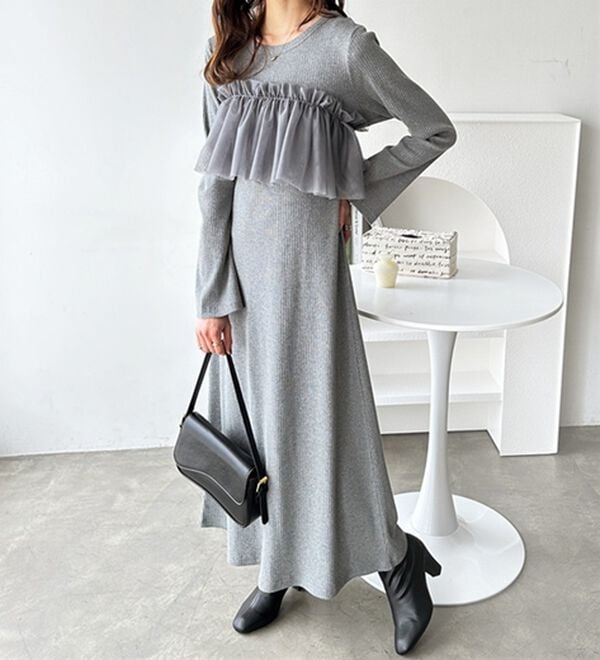 GeeRA（ジーラ）の「マルチフリルビスチェ＆リブワンピースセット（カットソーワンピース）」｜詳細画像