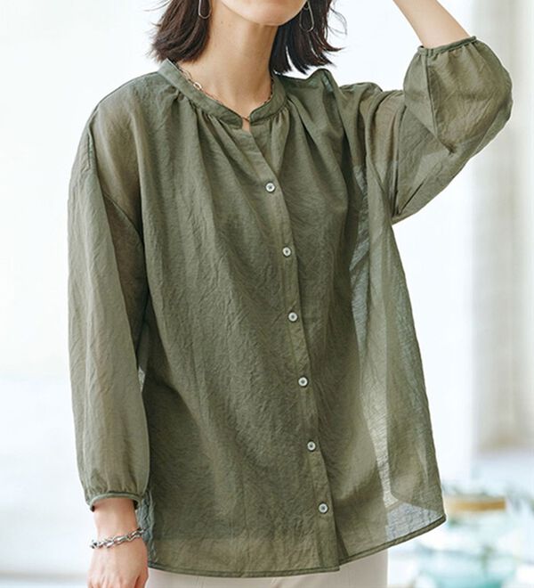 BELLUNA（ベルーナ）の「大人の透け感かのこ編デザインブラウス（ブラウス）」｜詳細画像