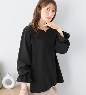 alotta（アロッタ）の「【裏起毛あり・なし】キャンディースリーブハートネックブラウス（ブラウス）」｜ブラック