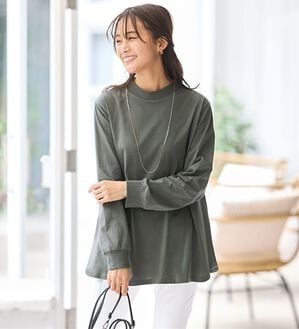 BELLUNA（ベルーナ）の「綿１００腰まわりゆったりリブデザインチュニック（チュニック）」｜チャコール