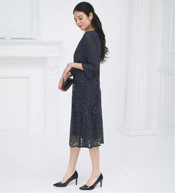 BELLUNA（ベルーナ）の「シャンタン素材ノーカラージャケットレースワンピースアンサンブル（ワンピースセットスーツ）」｜詳細画像