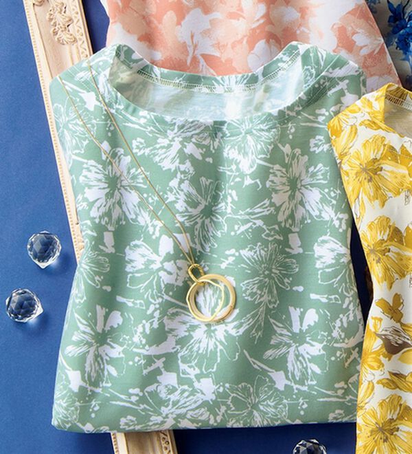 ルフラン（ルフラン）の「汗染み防止綿混プリントプルオーバー（カットソー）」｜スモーキーグリーン