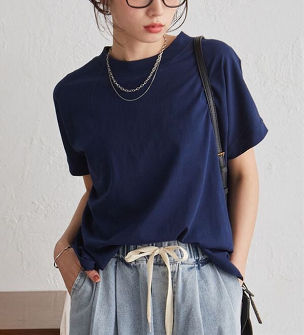 RANAN（ラナン）の「【選べる袖丈】ひんやり！＜BC＞綿100％プチハイネックＴシャツ（カットソー）」｜詳細画像