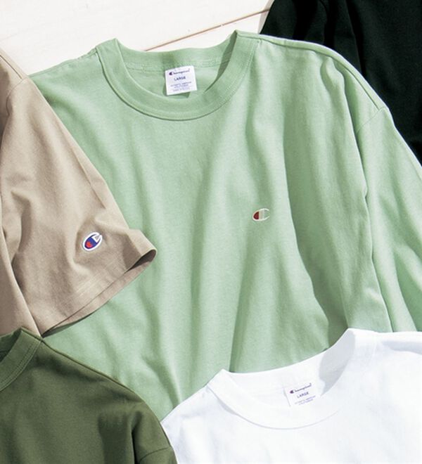「＜チャンピオン＞綿１００％リラックスフィット５分袖Ｔシャツ（メンズＴシャツ）」｜ミント