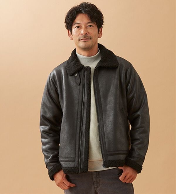 「裏ボアレザー調ジャケット（メンズジャケット）」｜詳細画像