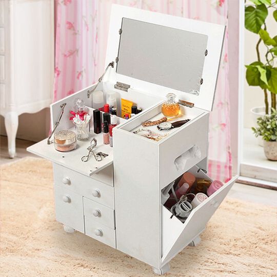 １台でお部屋スッキリ！メイクもできるキャスター付ワゴン＜コスメ
